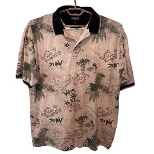 Keeler Bay Men's Tropical Print Polo Shirt Size Large Short Sleeve Resortwear